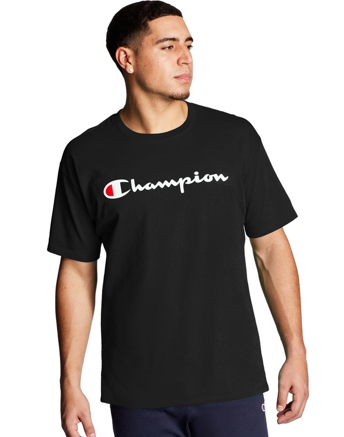 Champion Graphic Jersey Script Logo - Miesten Mustat T-Paita - Suomi 9872450-WH